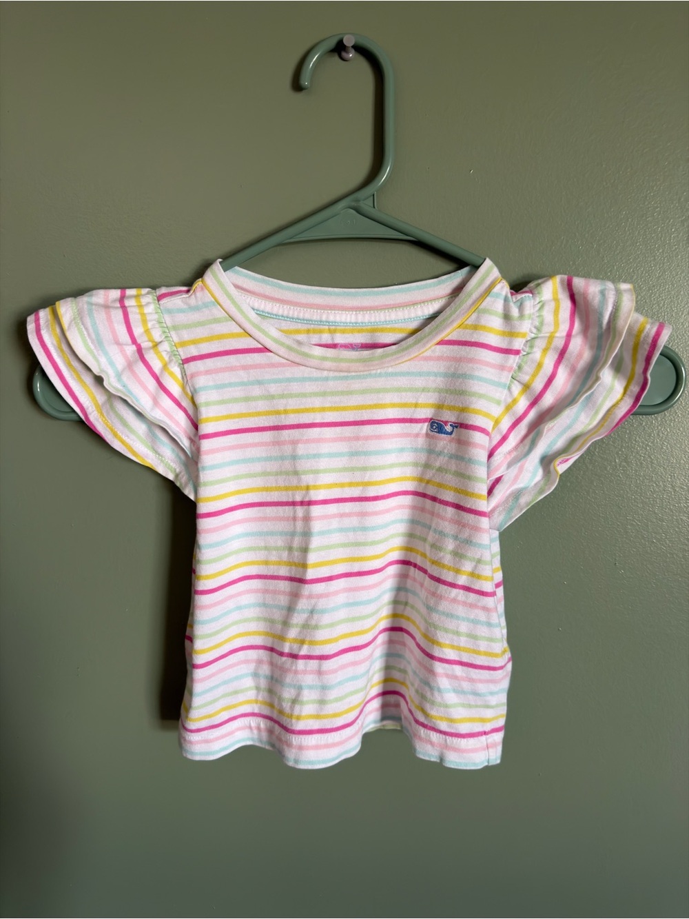Vineyard Vines Girls' Striped Flutter Sleeve Tee in Pink, Yellow & Mint